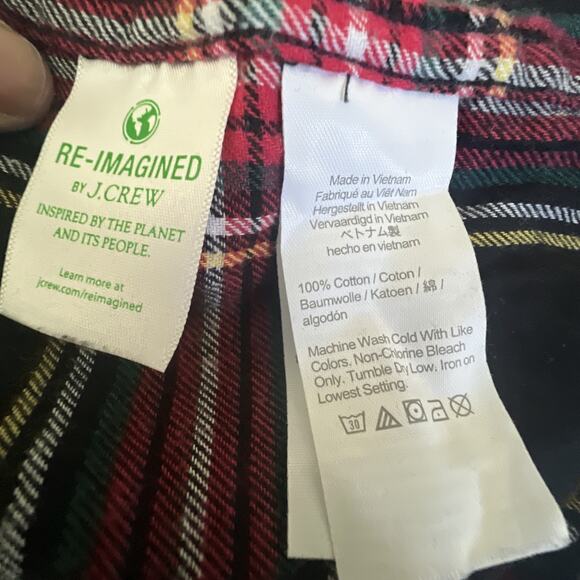 J crew Flannel Pajama Set Mens large Plaid Cotton Black red PJ button up holiday - Picture 13 of 16